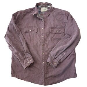 LL Bean Flannel Lined Shirt Vintage Large Maroon Button Up Shacket Outdoor Gorp